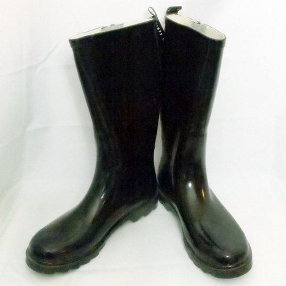 Misty Mountain Shiny Black Rubber Rain Boots - Picture 2 of 7